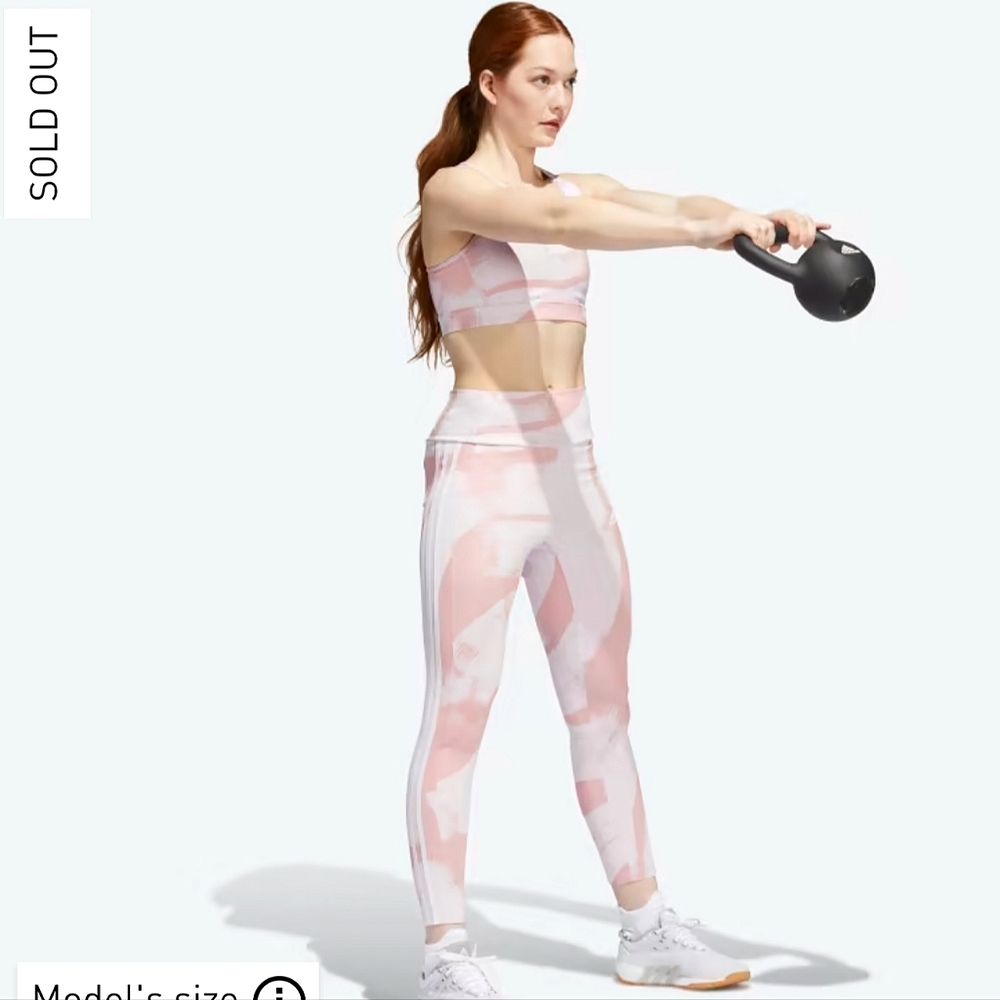 Adidas Aeroready Designed to Move Graphic High-Waist Leggings pink white small